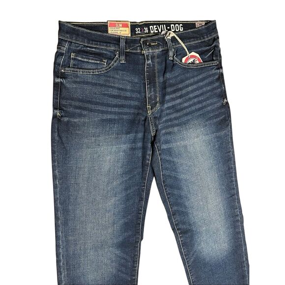 Devil Dog Men’s Slim Jeans 32x36 Distressed Denim Workwear NWT - Picture 2 of 8
